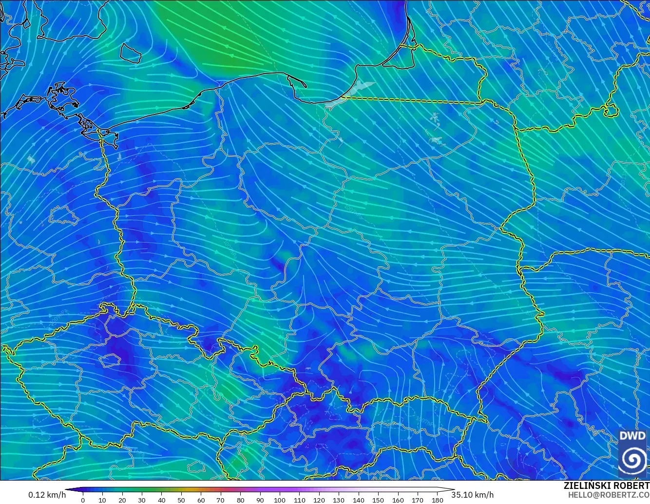 ICON modelo - Polonia, Viento a 10 m
