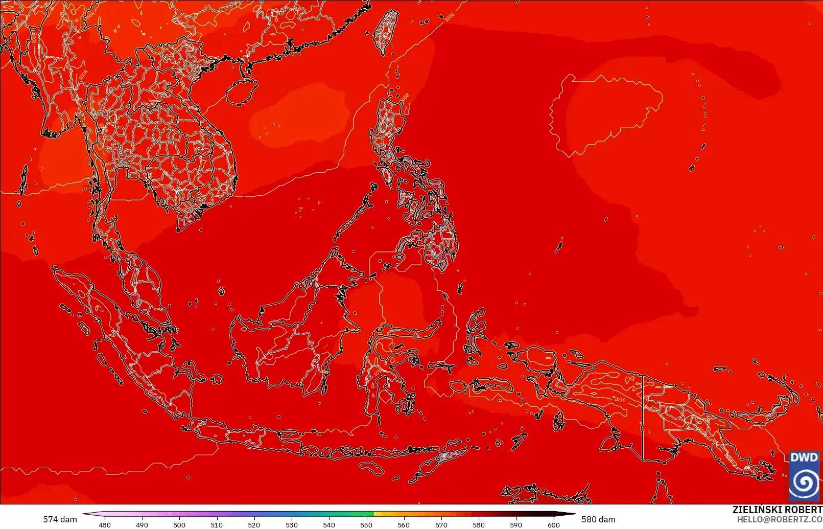 ICON modelo - Sudeste Asiático, Altura geopotencial a 500 hPa