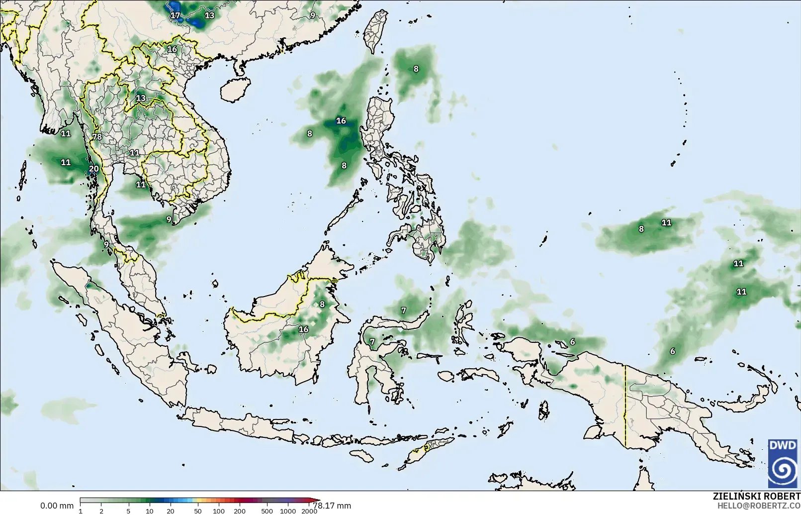 ICON modelo - Sudeste Asiático, Acumulación de precipitación