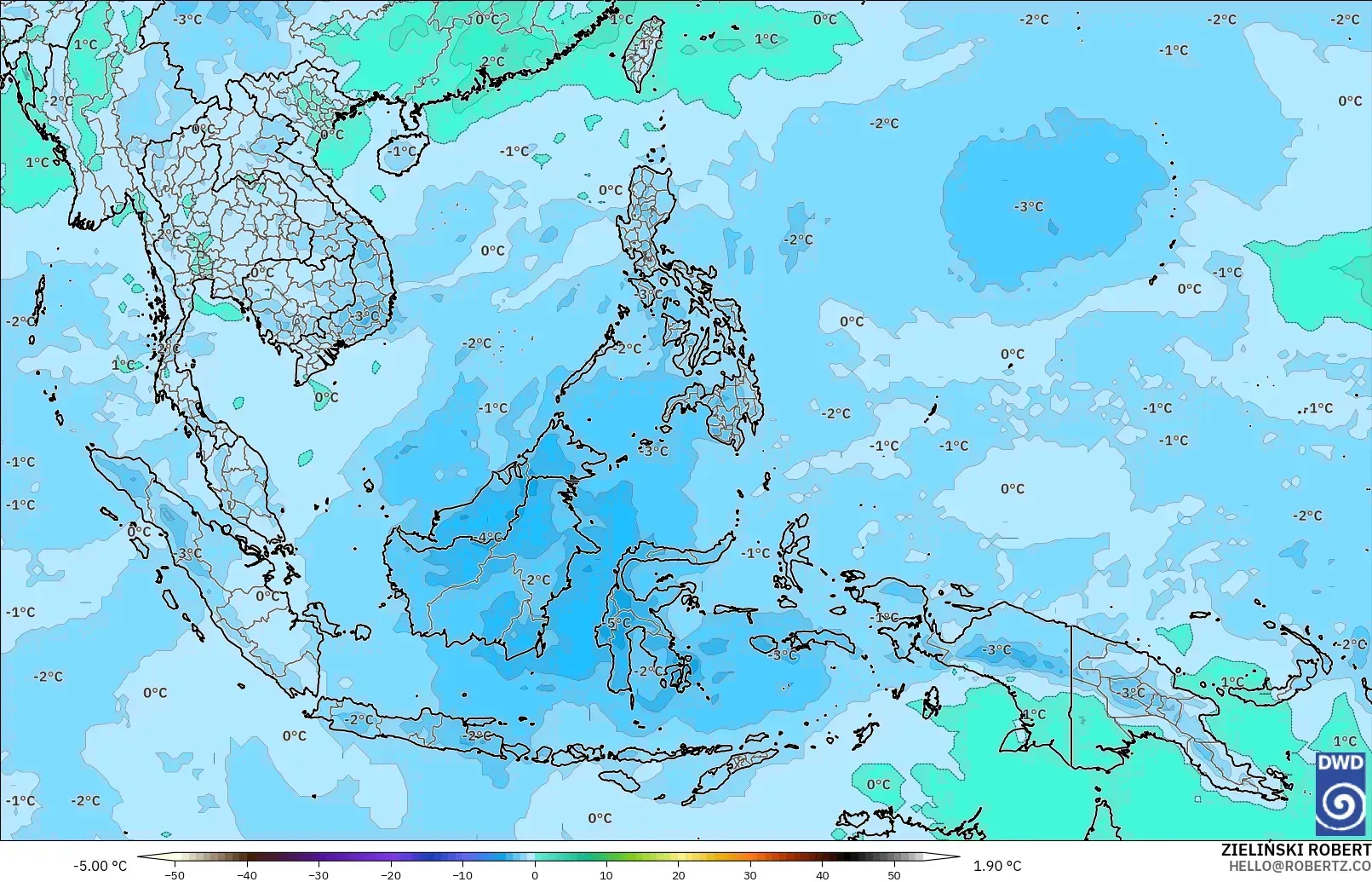 ICON modelo - Sudeste Asiático, Temperatura a 500 hPa
