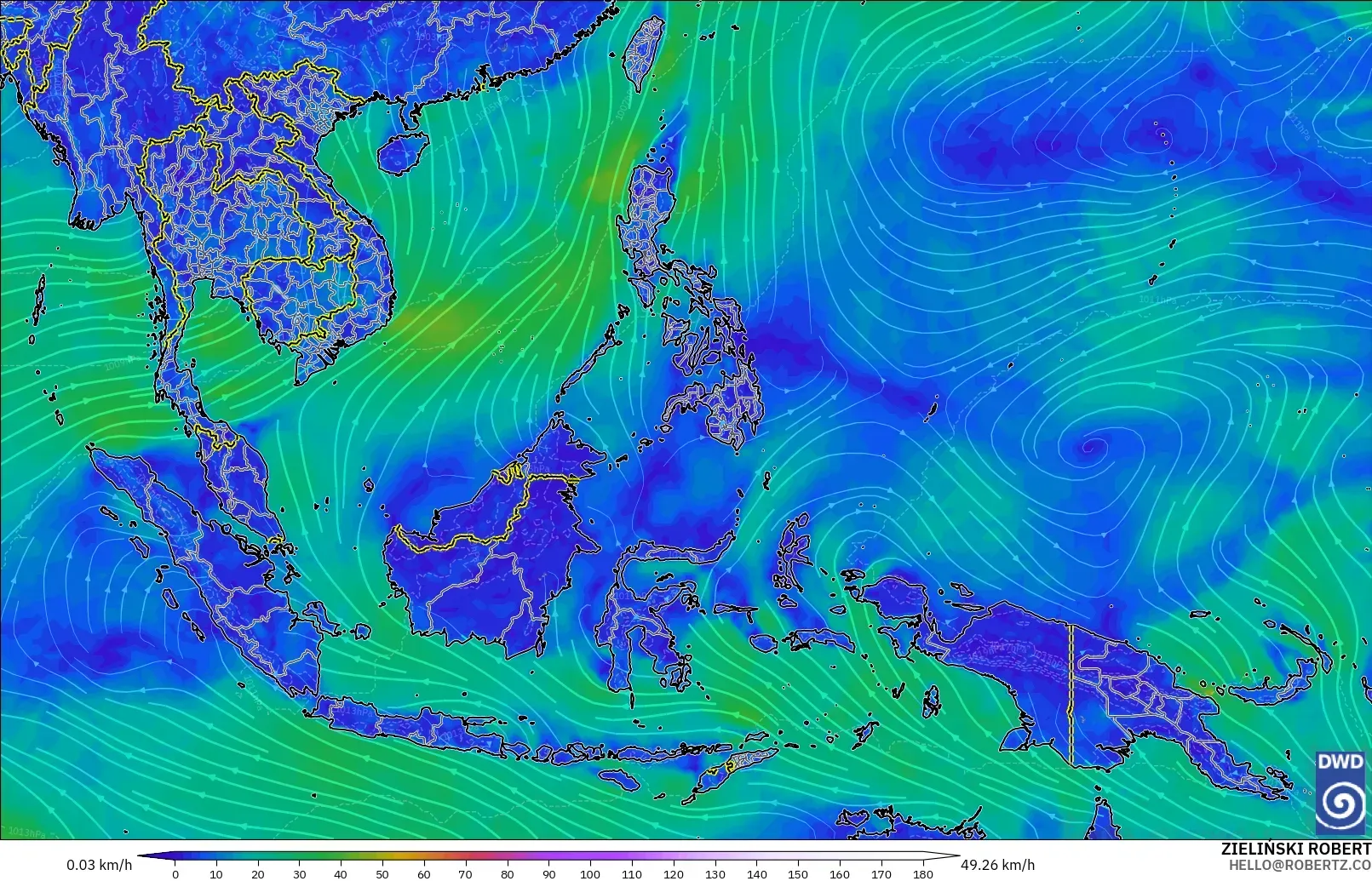 ICON modelo - Sudeste Asiático, Viento a 10 m