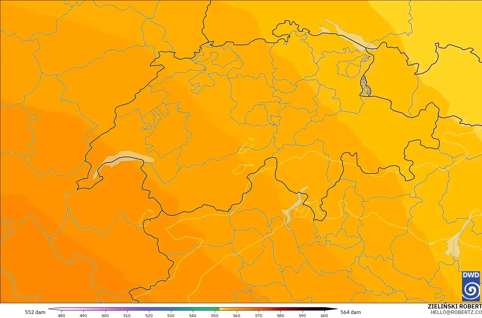 ICON modelo - Suiza, Altura geopotencial a 500 hPa