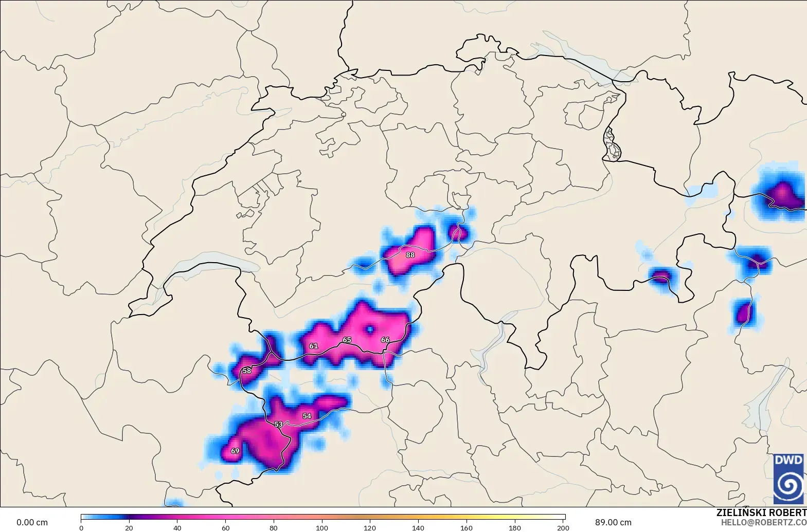ICON modelo - Suiza, Profundidad de nieve