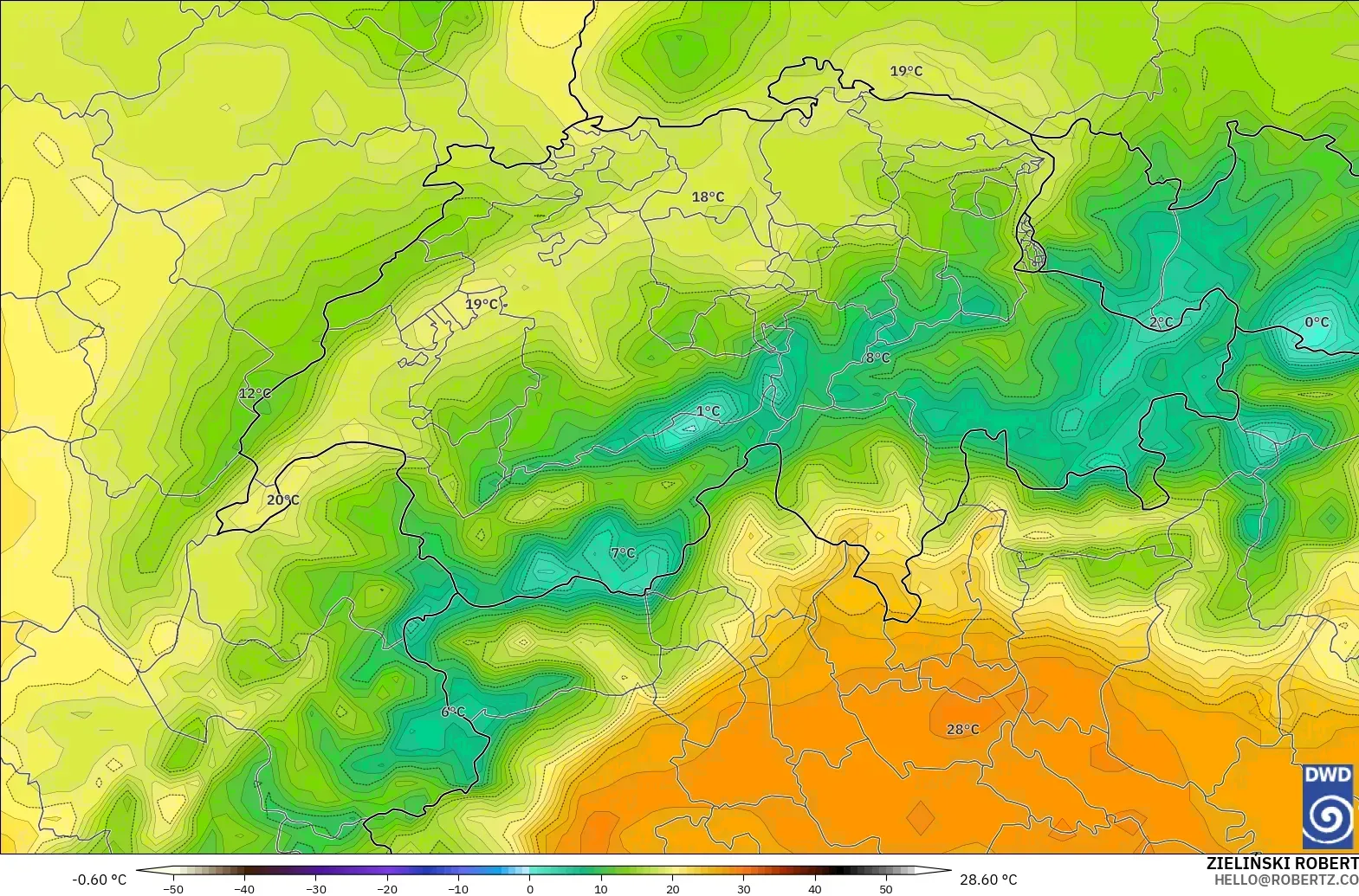 ICON modelo - Suiza, Temperatura a 2 m