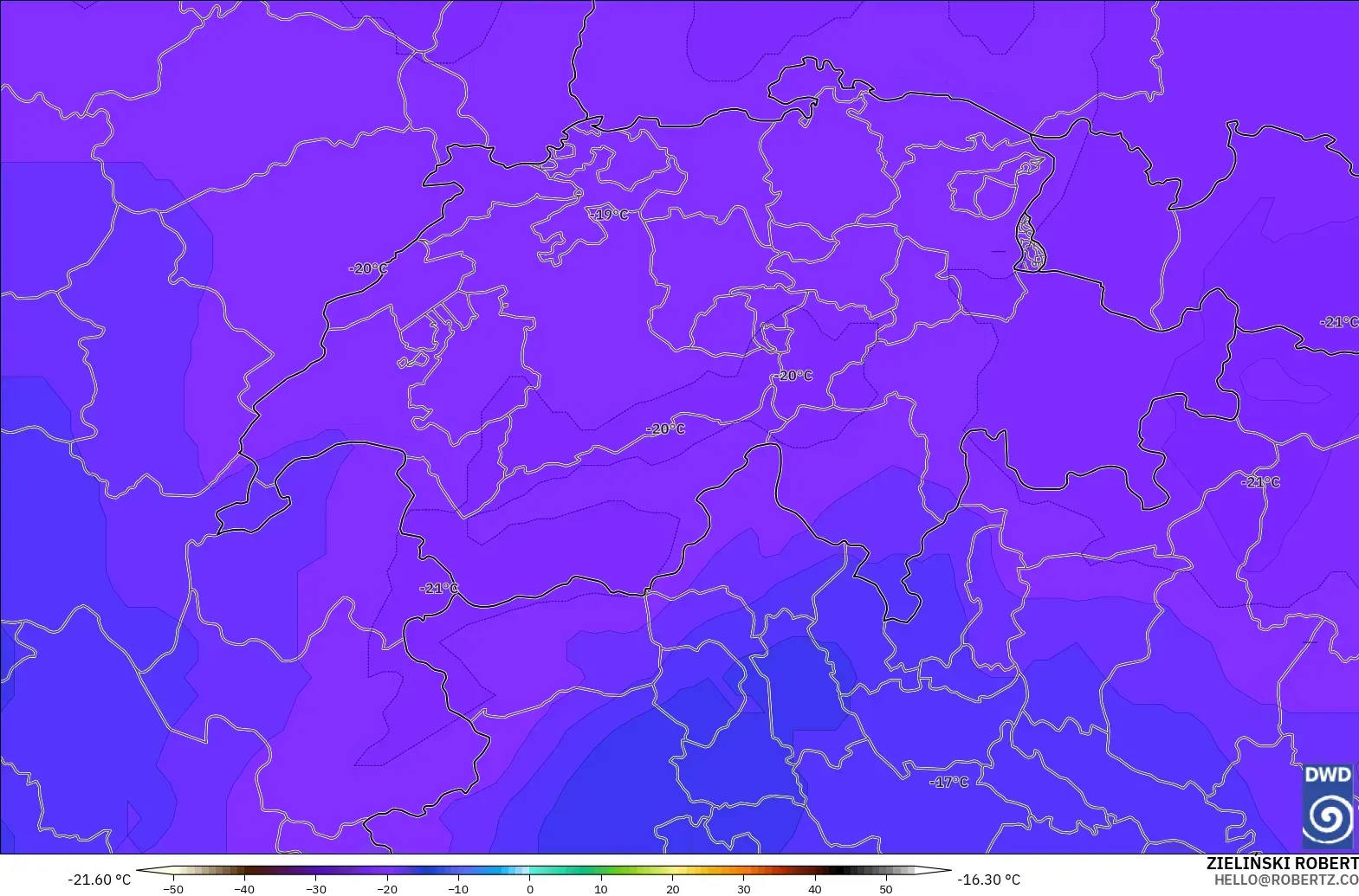 ICON modelo - Suiza, Temperatura a 500 hPa
