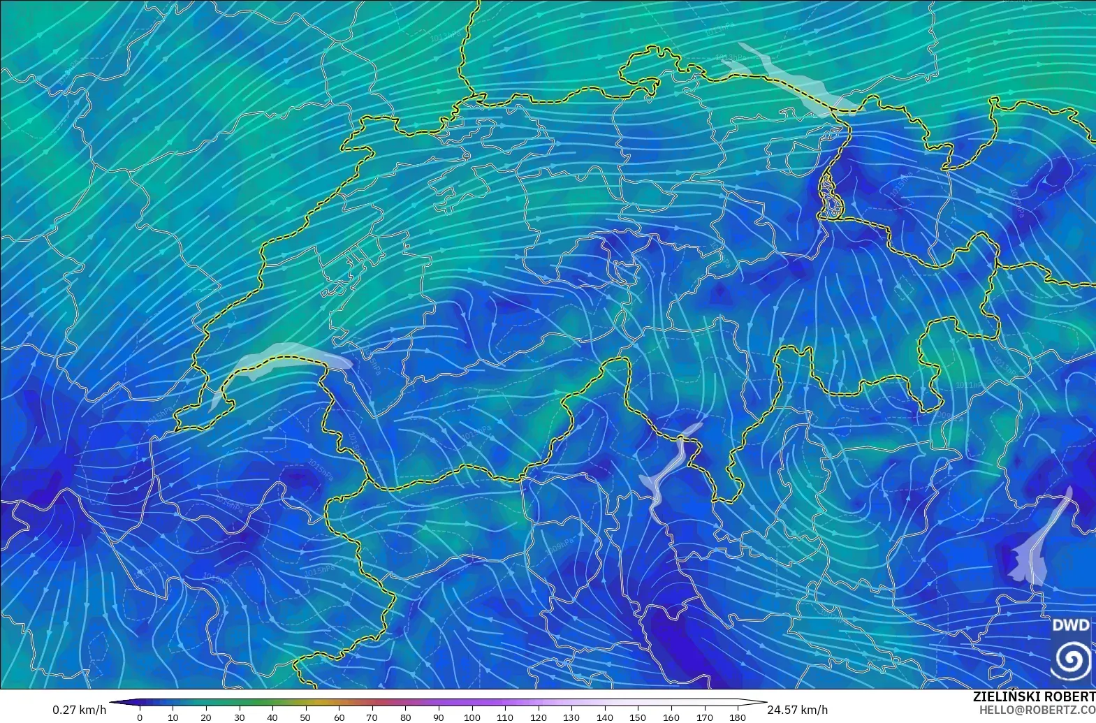 ICON modelo - Suiza, Viento a 10 m