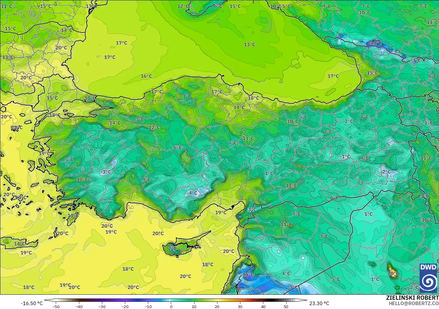 ICON modelo - Turquía, Punto de rocío a 2 m