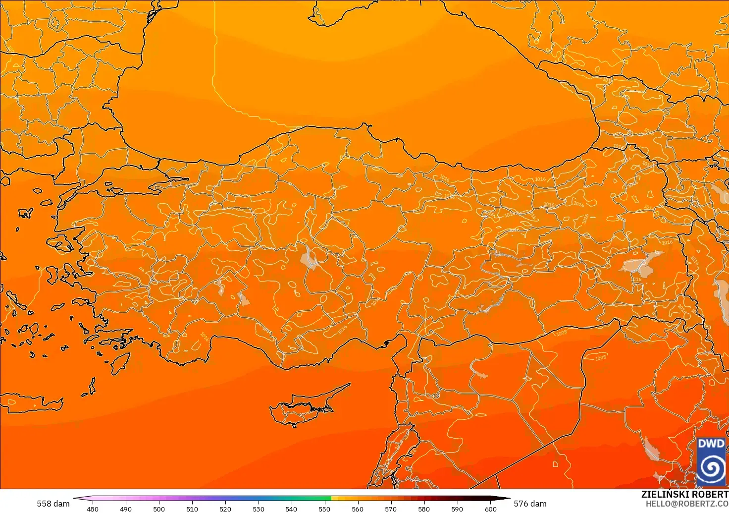 ICON modelo - Turquía, Altura geopotencial a 500 hPa