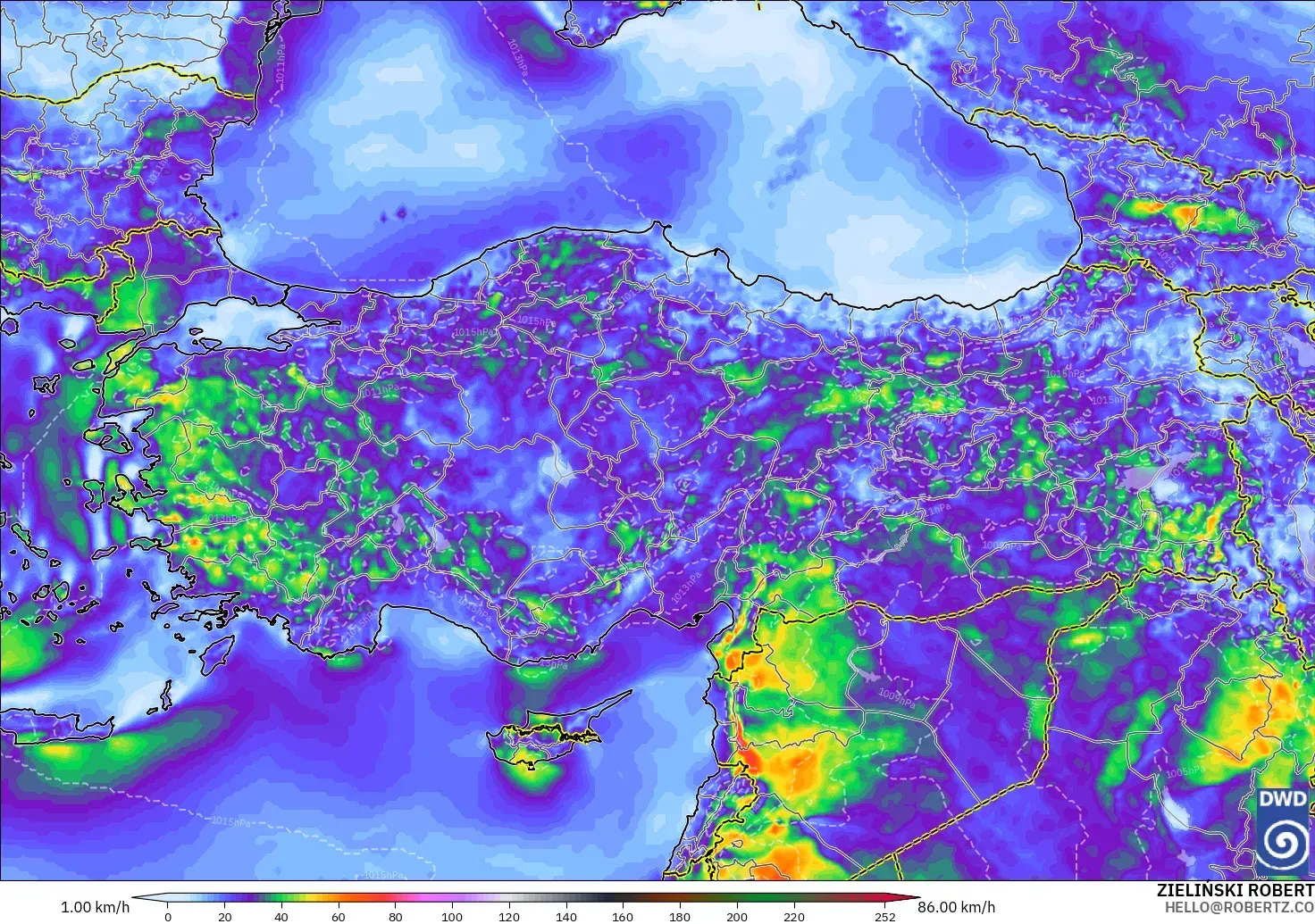 ICON modelo - Turquía, Ráfagas de viento