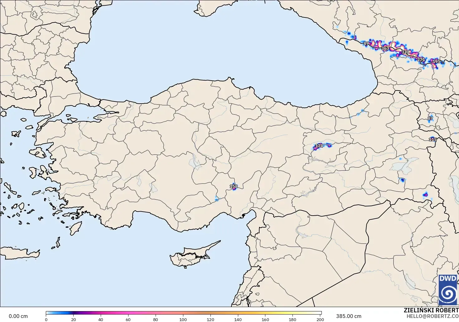 ICON modelo - Turquía, Profundidad de nieve