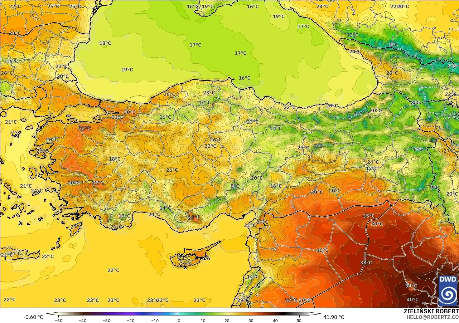 ICON modelo - Turquía, Temperatura a 2 m