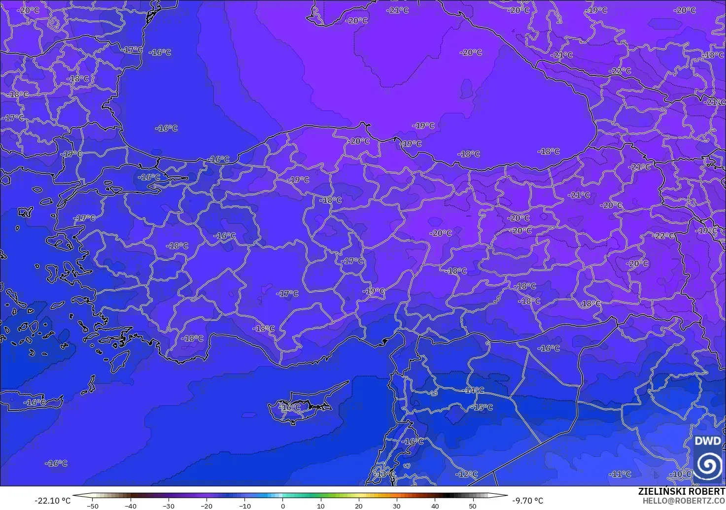 ICON modelo - Turquía, Temperatura a 500 hPa