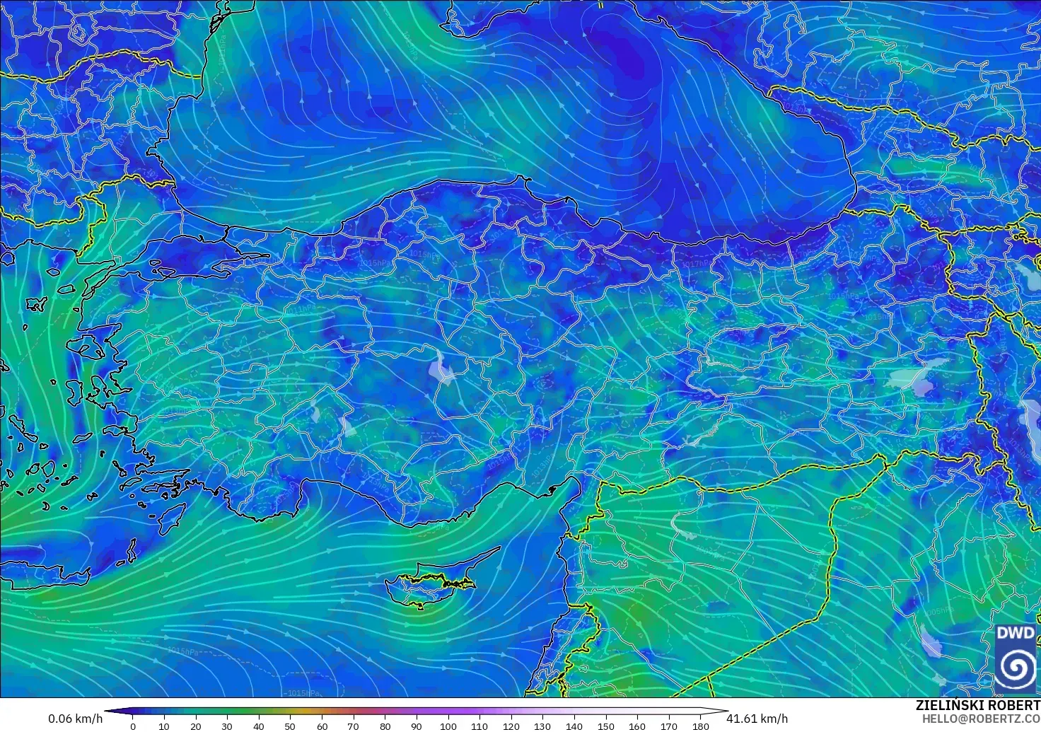 ICON modelo - Turquía, Viento a 10 m