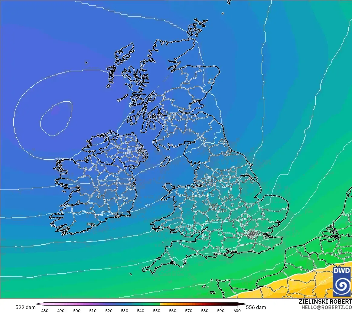 ICON modelo - Reino Unido, Altura geopotencial a 500 hPa