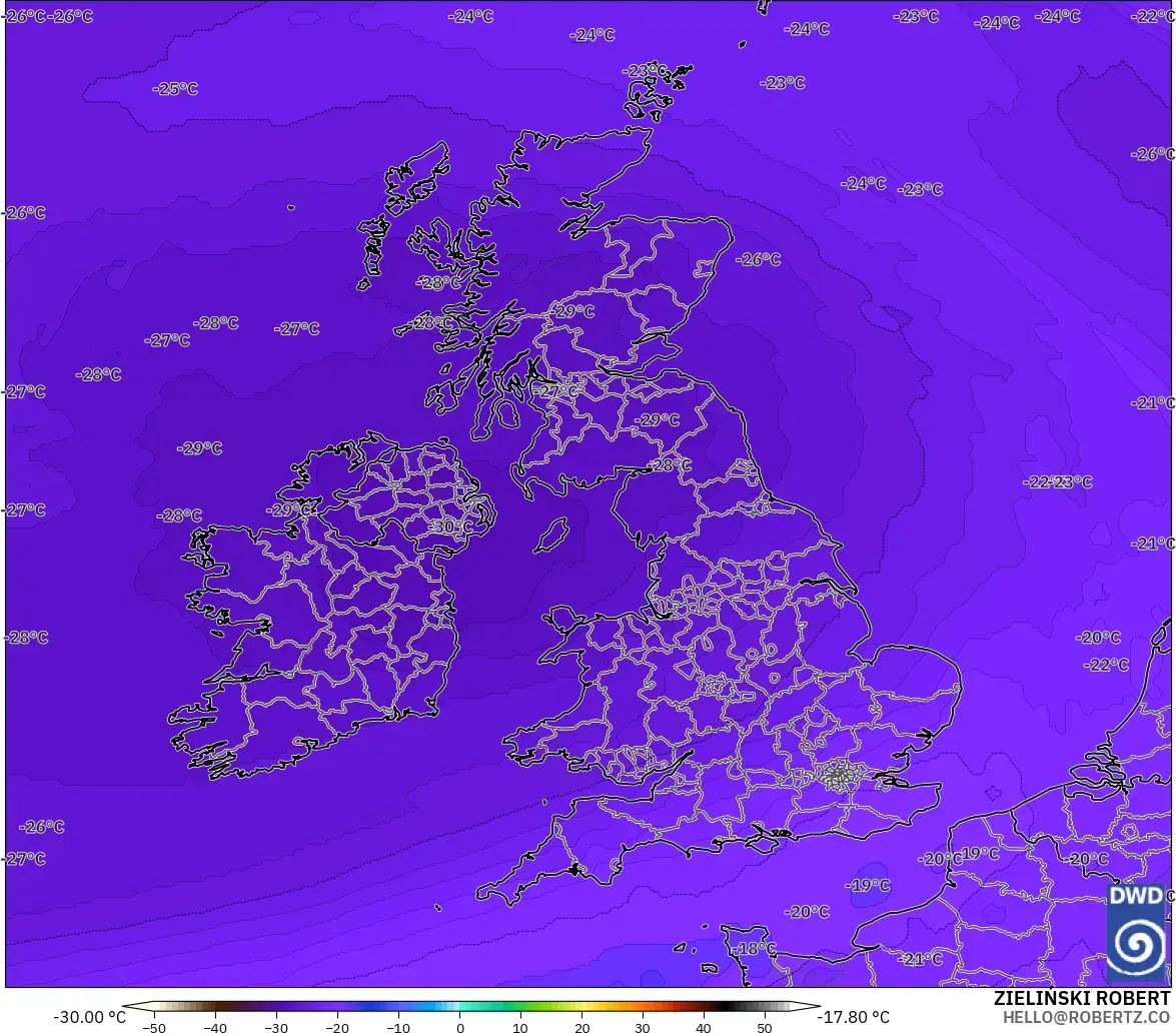 ICON modelo - Reino Unido, Temperatura a 500 hPa