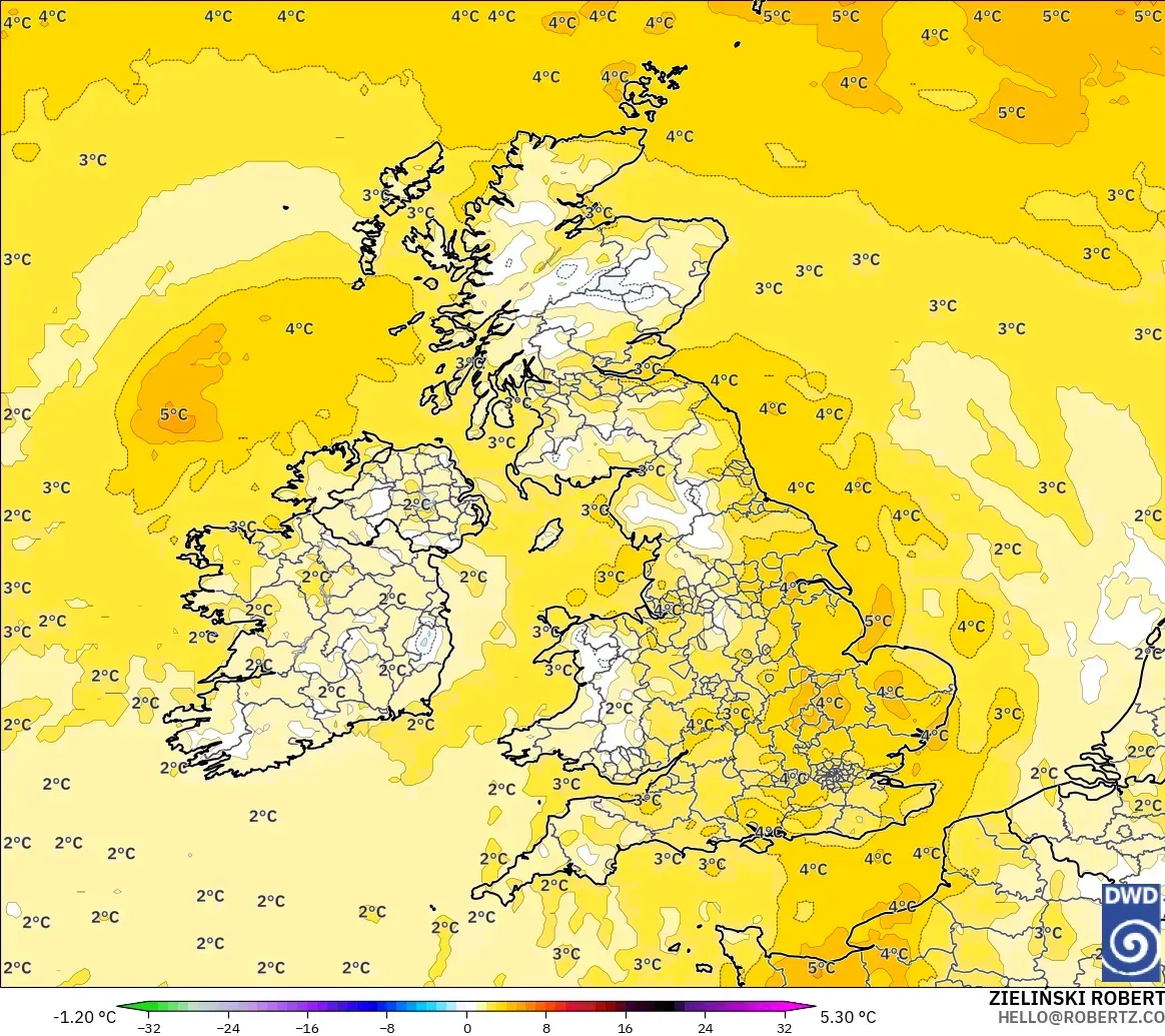 ICON modelo - Reino Unido, Anomalía de temperatura a 850 hPa