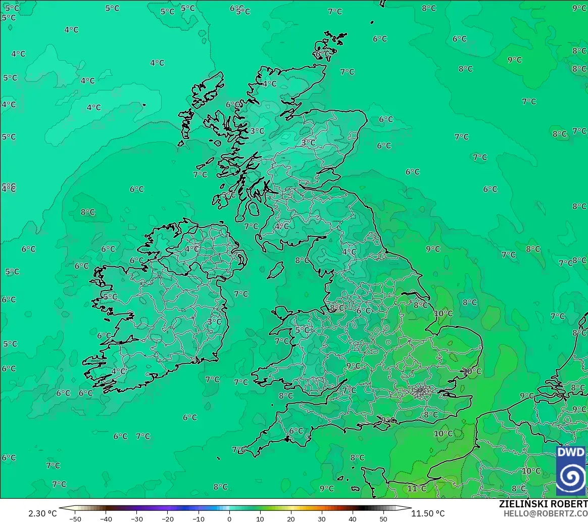 ICON modelo - Reino Unido, Temperatura a 850 hPa