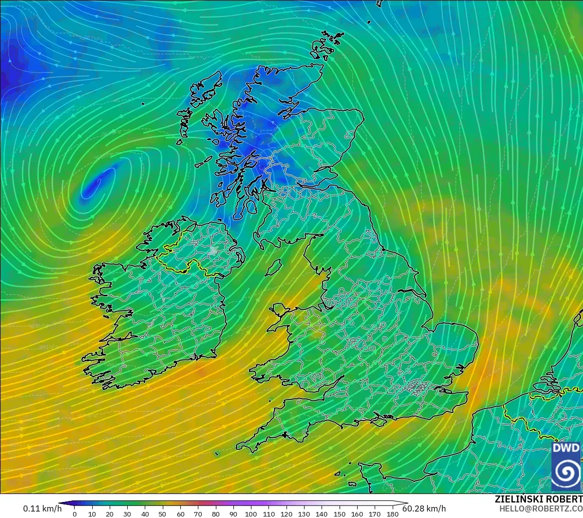 ICON modelo - Reino Unido, Viento a 10 m