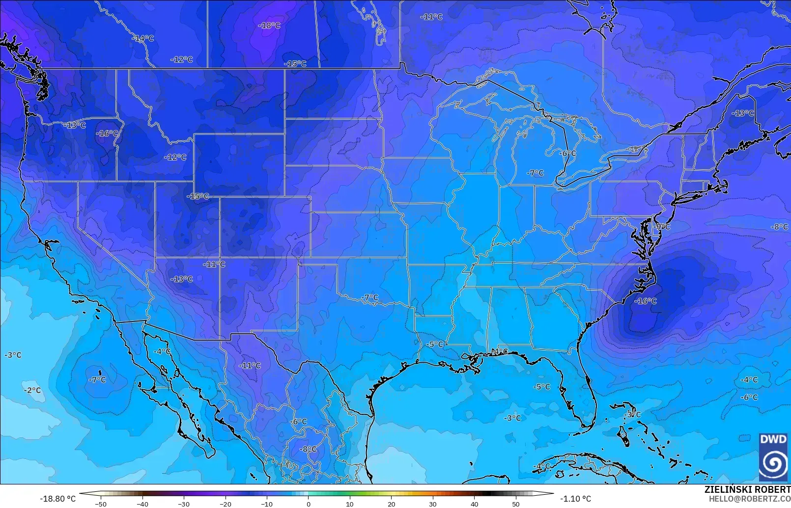 ICON modelo - Estados Unidos, Temperatura a 500 hPa