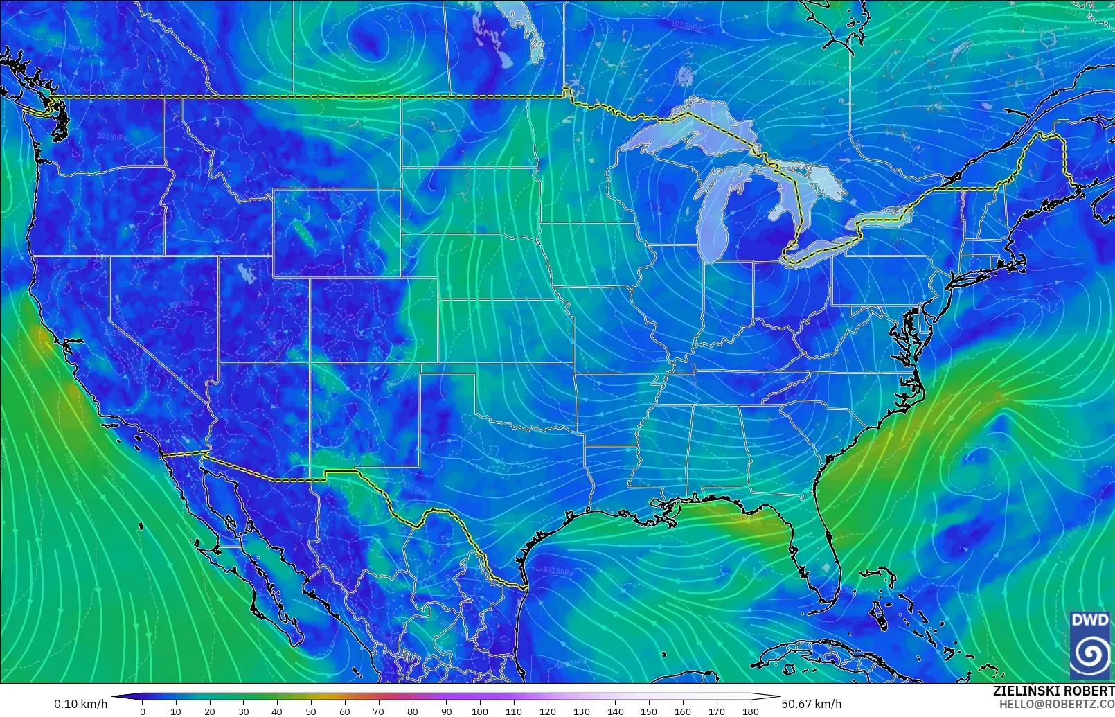 ICON modelo - Estados Unidos, Viento a 10 m