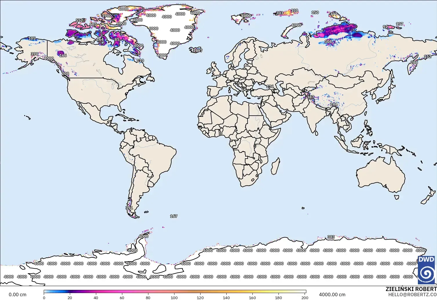 ICON modelo - Mundo, Profundidad de nieve
