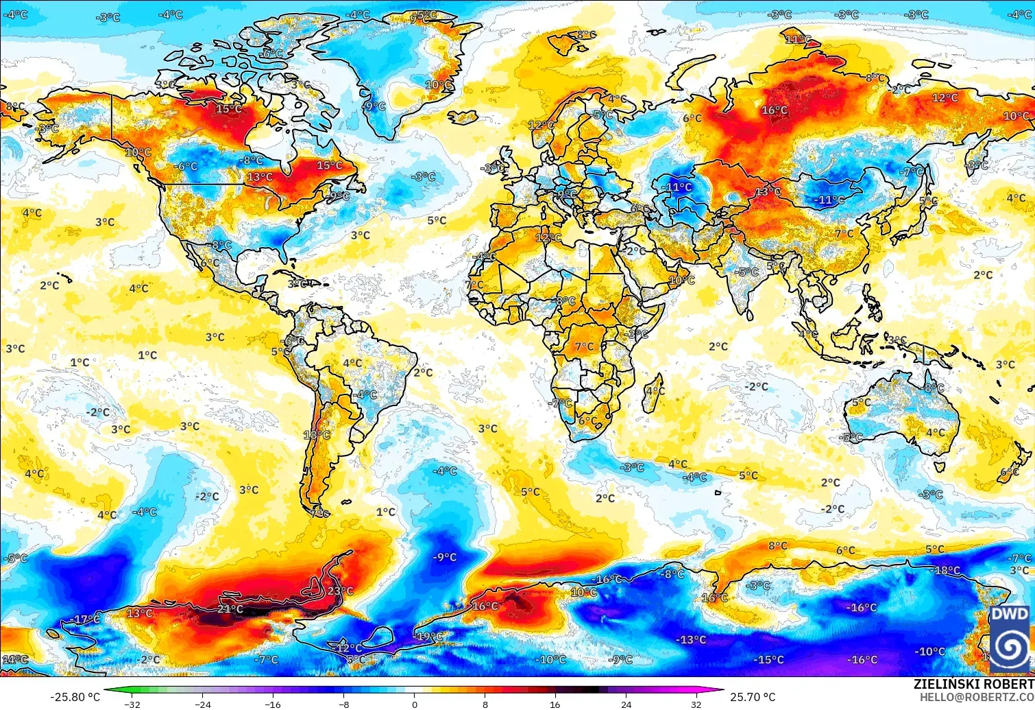ICON modelo - Mundo, Anomalía de temperatura a 2 m