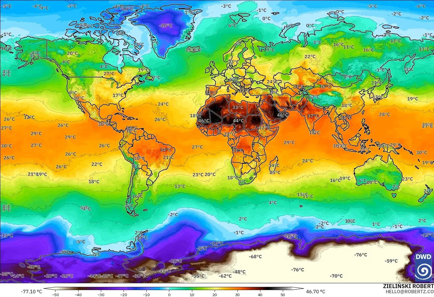 ICON modelo - Mundo, Temperatura a 2 m