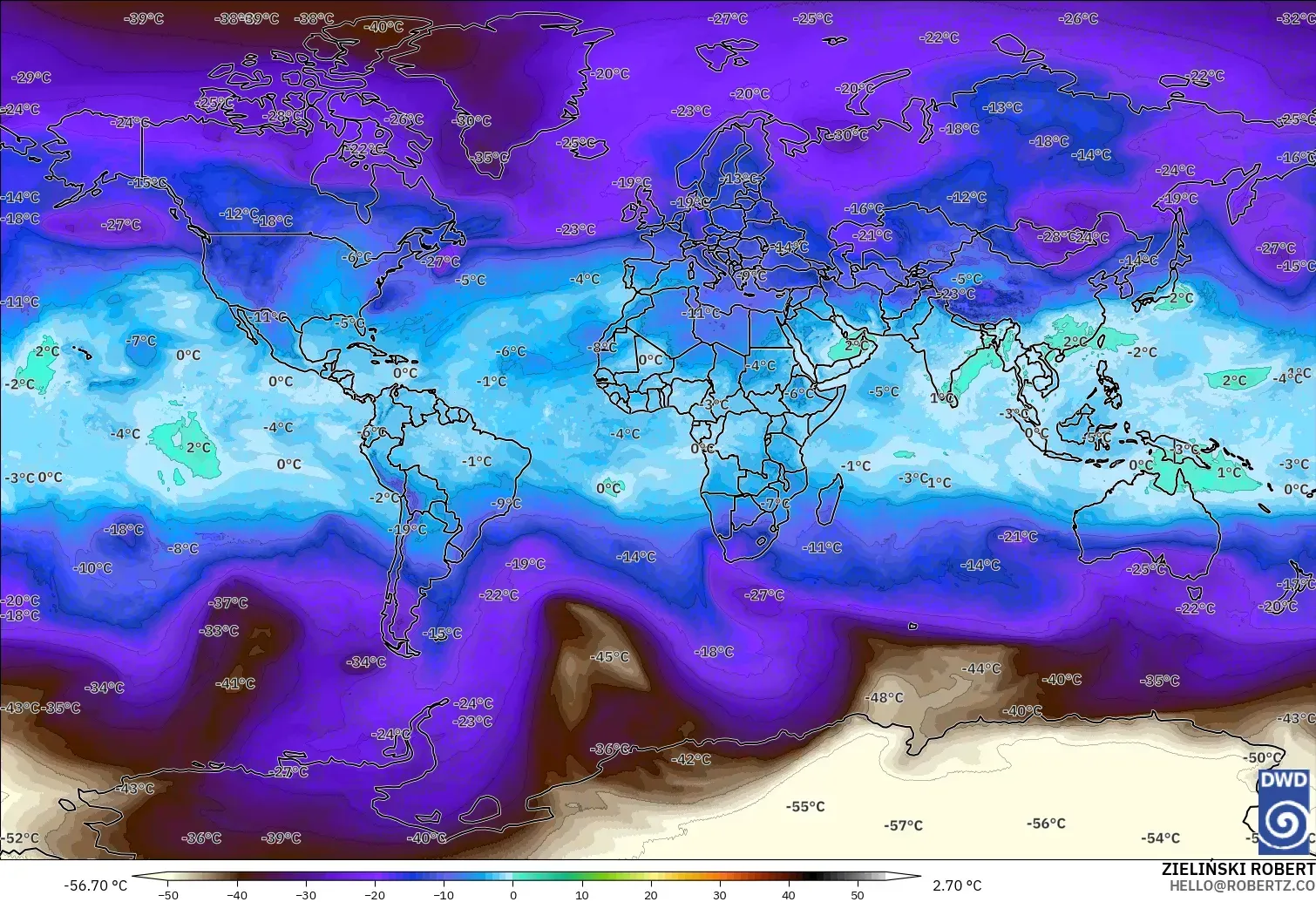 ICON modelo - Mundo, Temperatura a 500 hPa