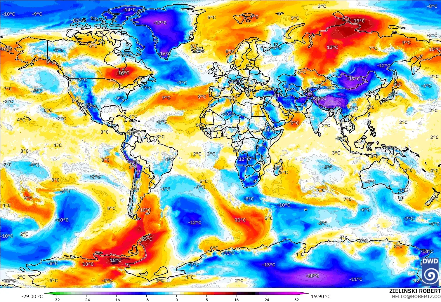 ICON modelo - Mundo, Anomalía de temperatura a 850 hPa