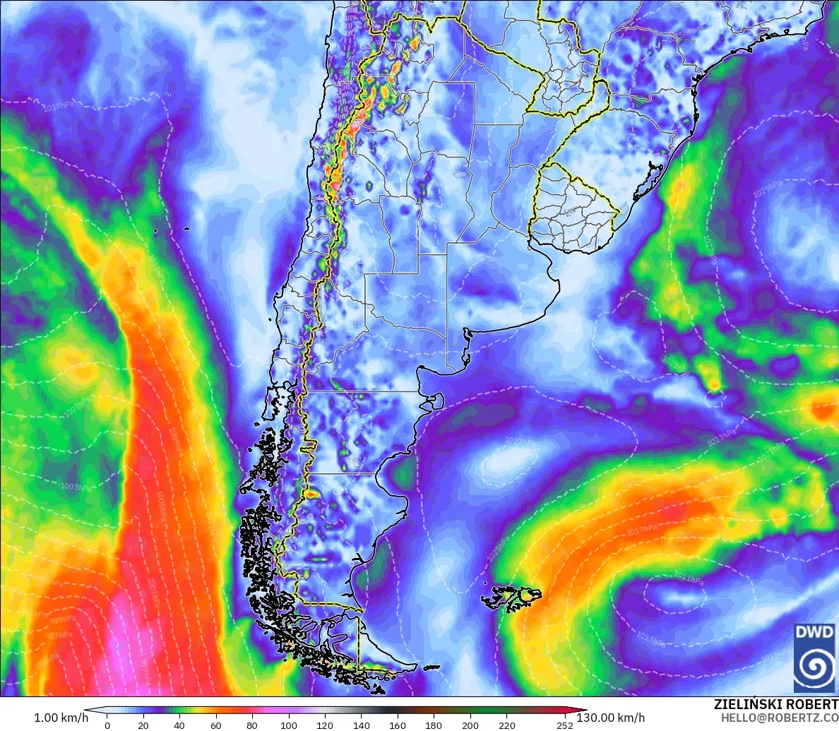 ICON modelo - Argentina, Ráfagas de viento
