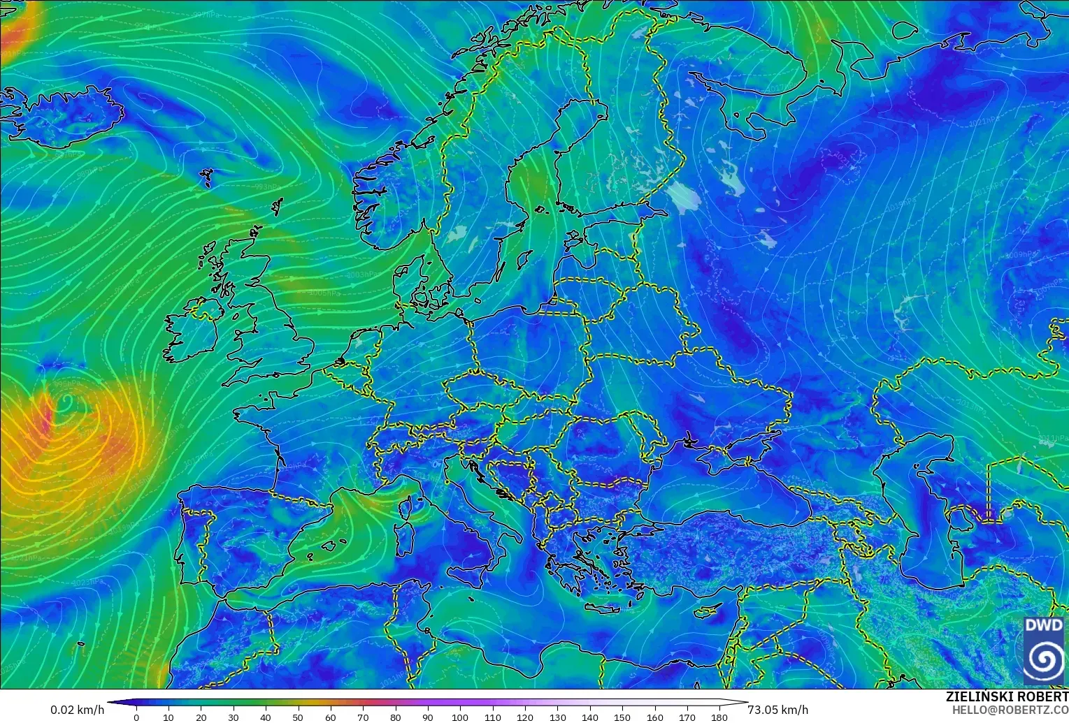 ICON modelo - Europa, Viento a 10 m