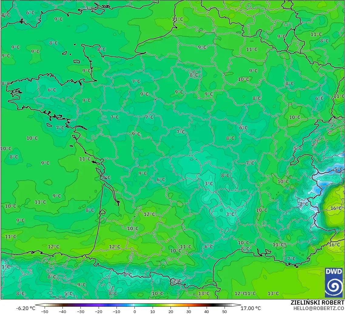 ICON modelo - Francia, Punto de rocío a 2 m