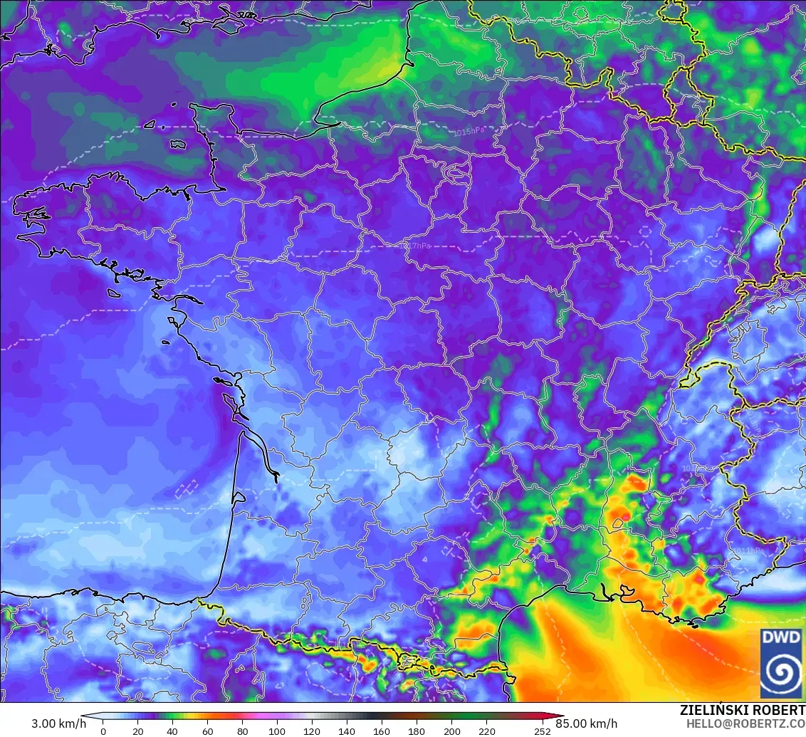ICON modelo - Francia, Ráfagas de viento