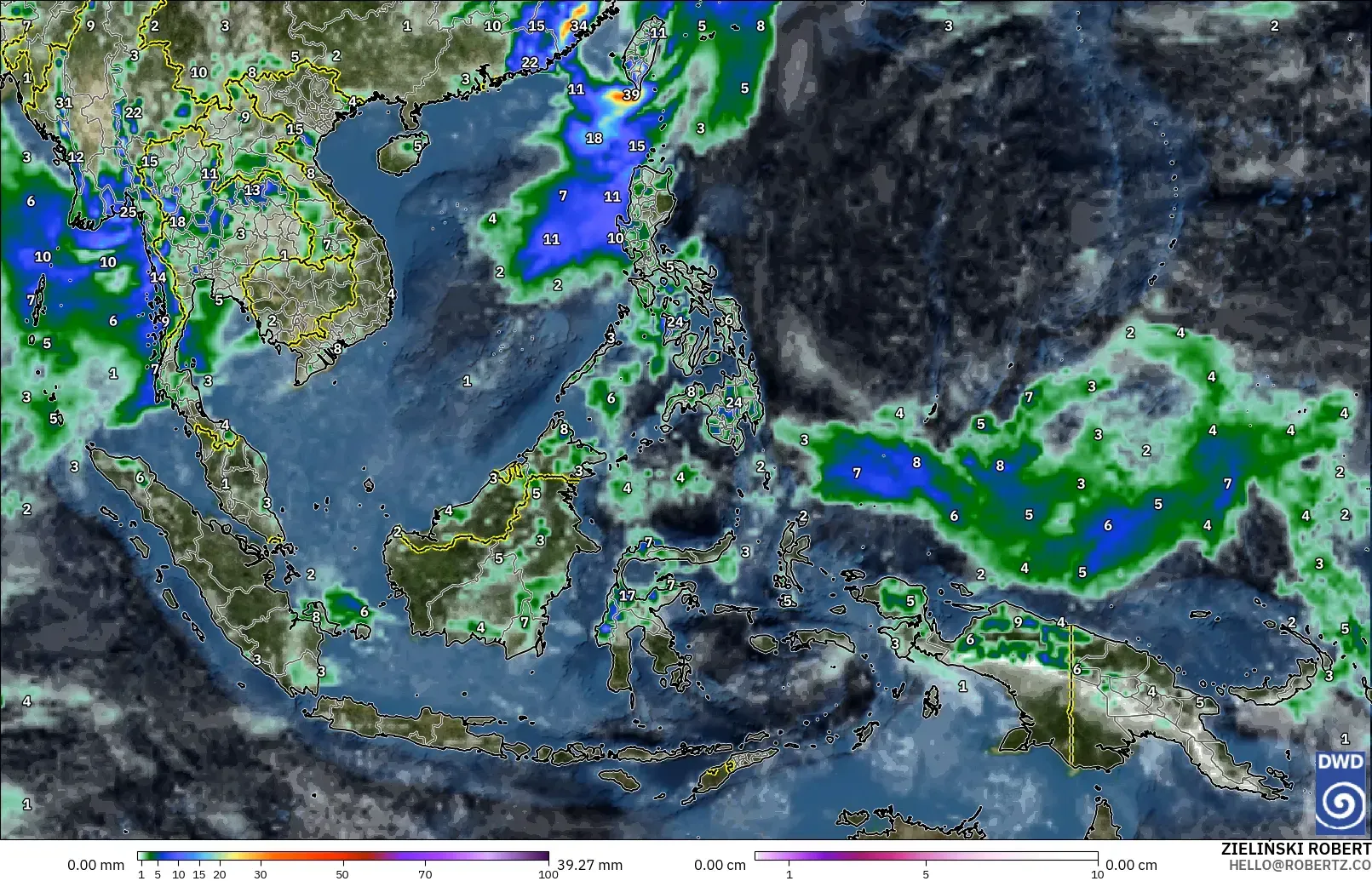 ICON modelo - Sudeste Asiático, Precipitación, nubes y presión