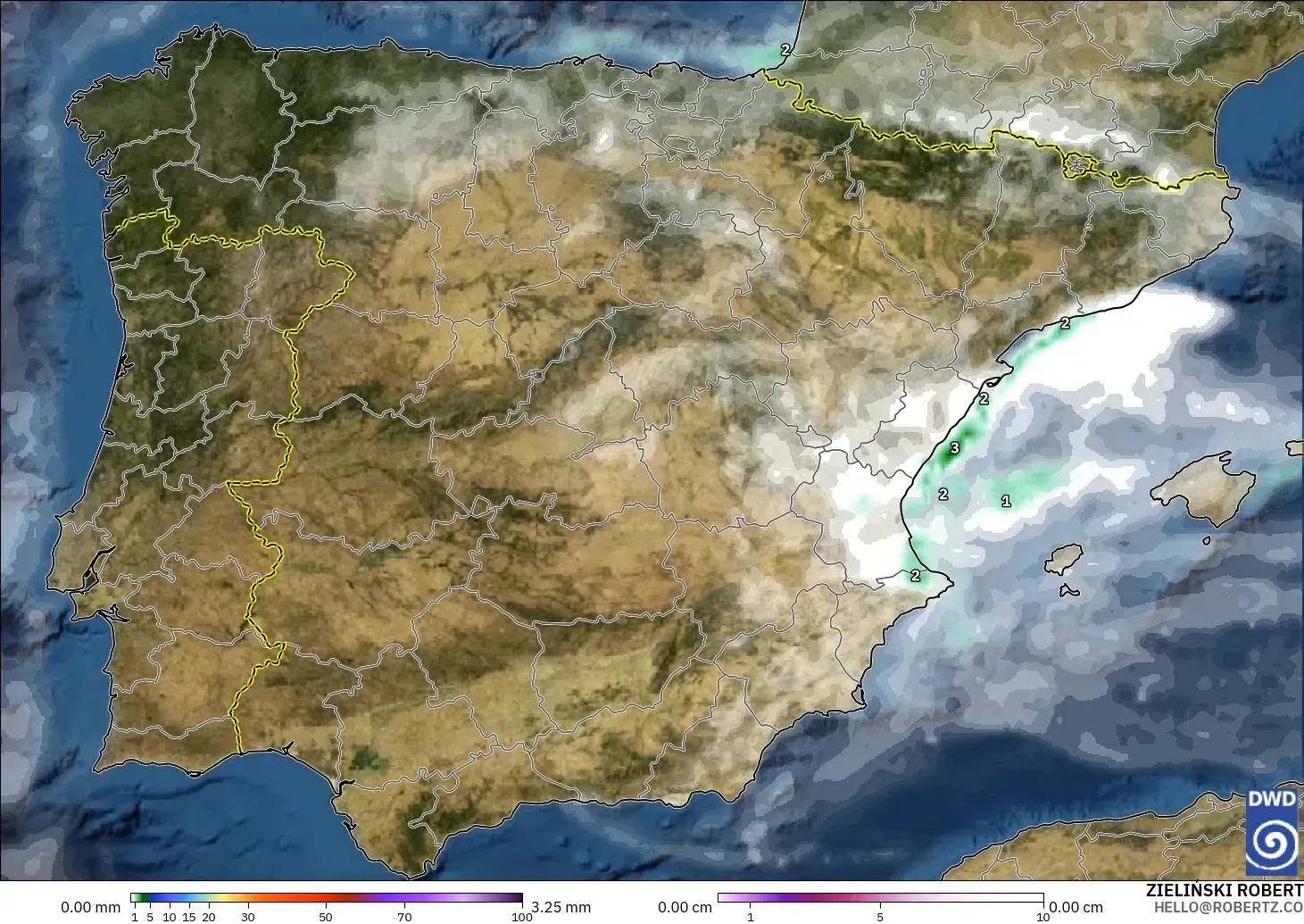 ICON modelo - España, Precipitación, nubes y presión