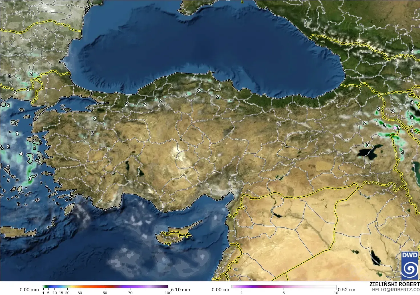 ICON modelo - Turquía, Precipitación, nubes y presión