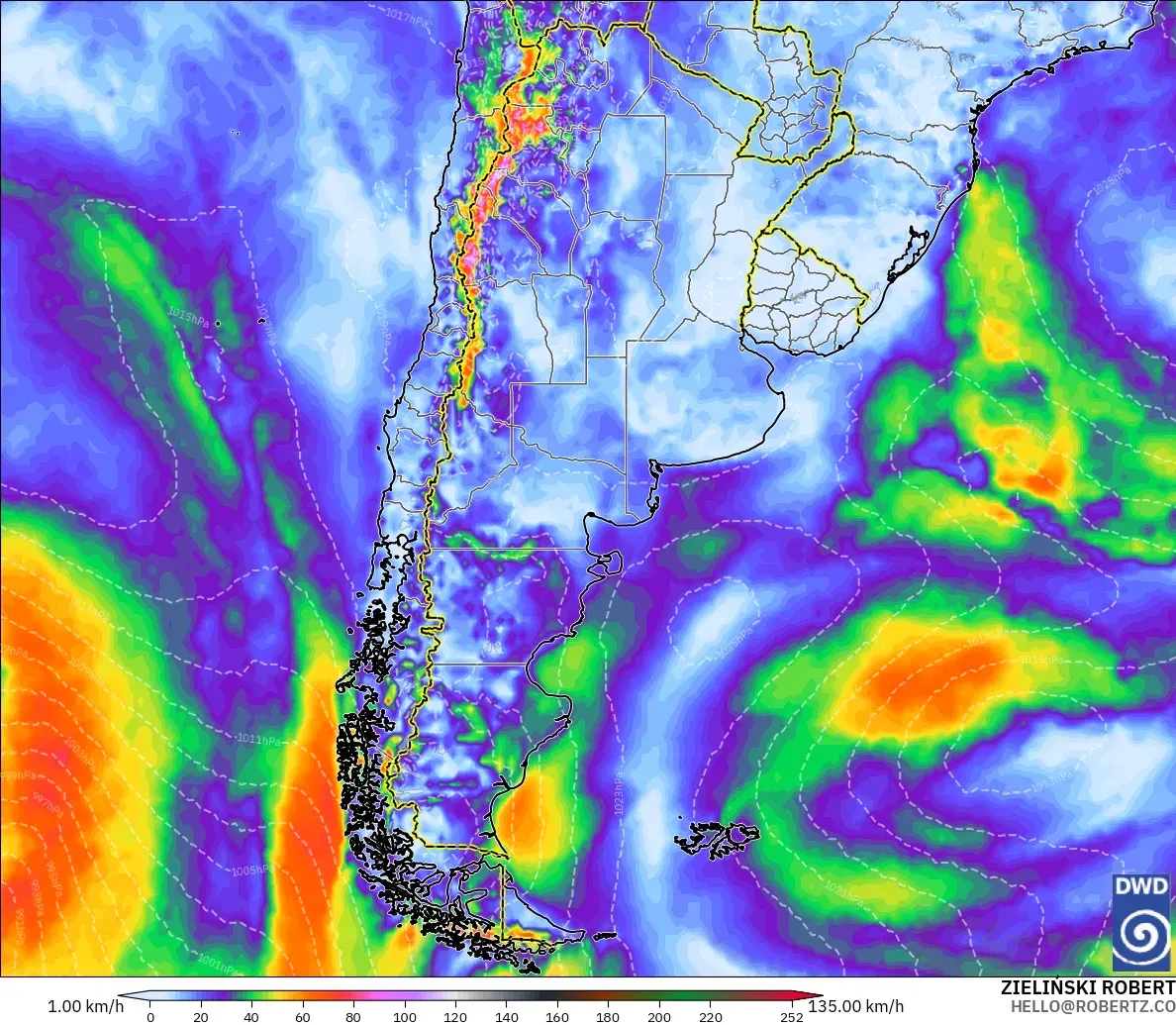 ICON modelo - Argentina, Ráfagas de Viento Máximas