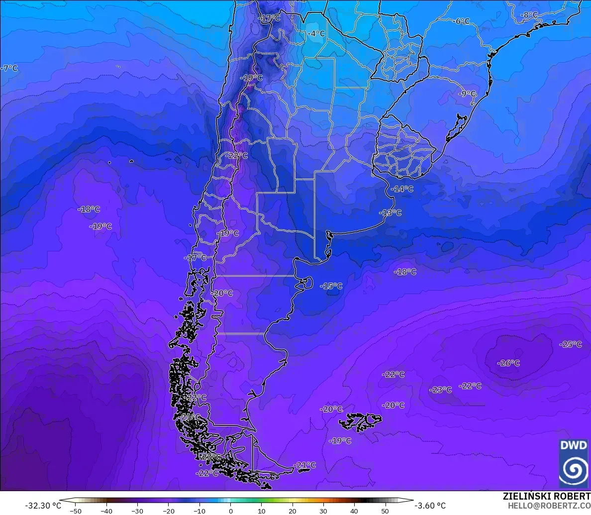 ICON modelo - Argentina, Temperatura a 500 hPa