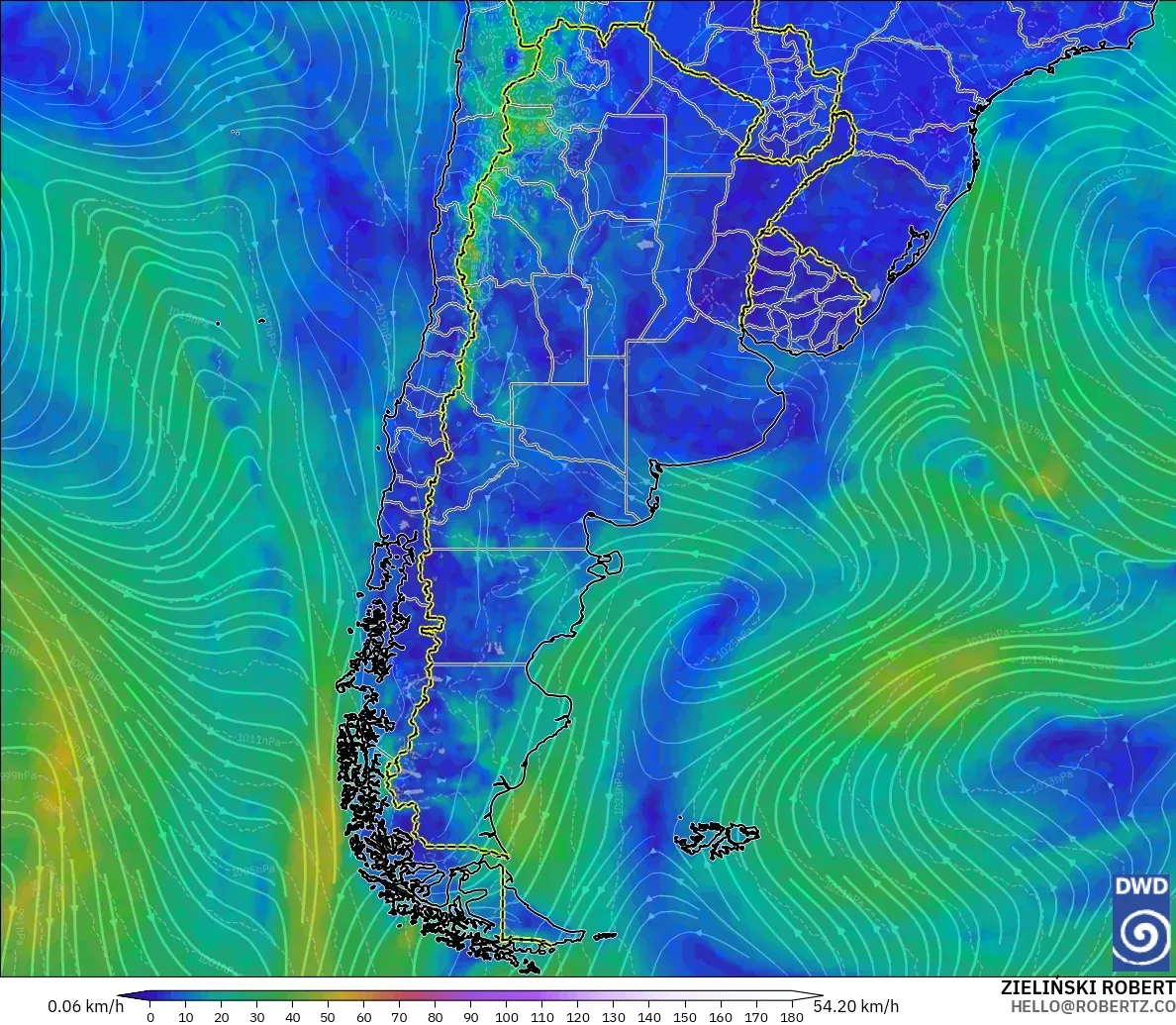 ICON modelo - Argentina, Viento a 10 m
