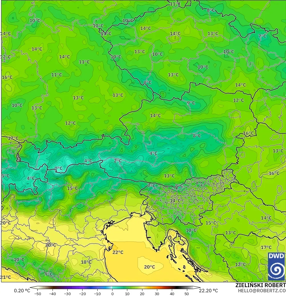 ICON modelo - Austria, Temperatura a 2 m