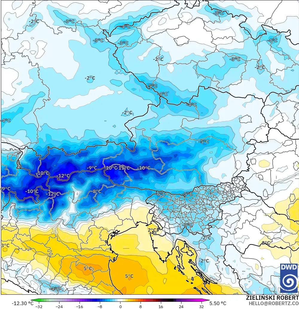 ICON modelo - Austria, Anomalía de temperatura a 850 hPa