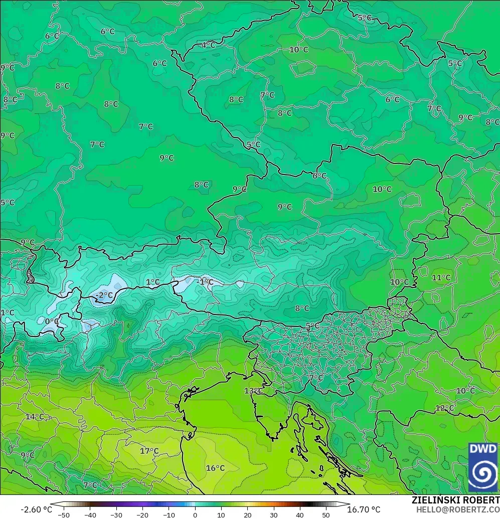 ICON modelo - Austria, Temperatura a 850 hPa
