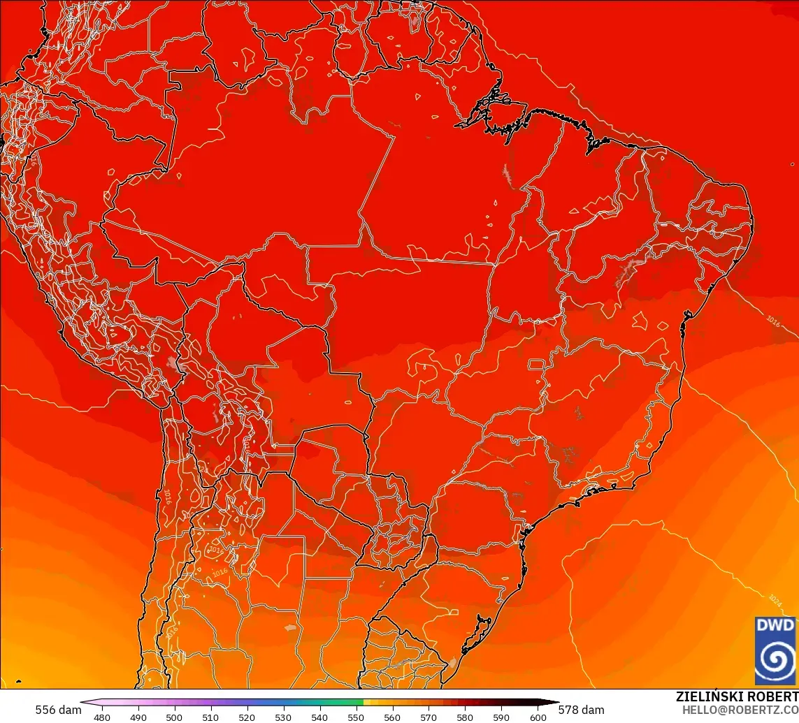 ICON modelo - Brasil, Altura geopotencial a 500 hPa