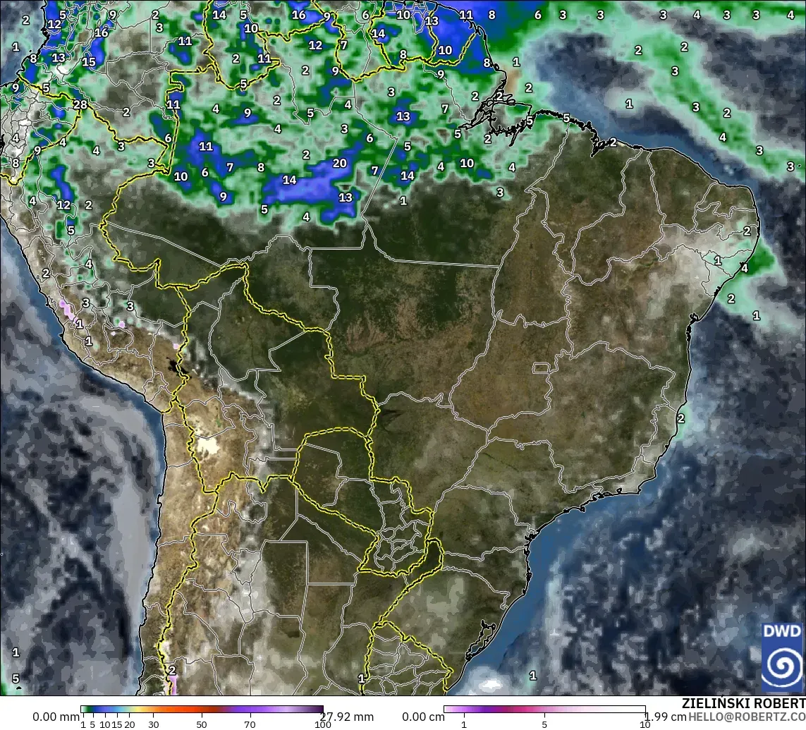ICON modelo - Brasil, Precipitación, nubes y presión