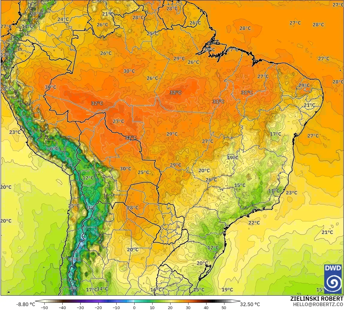 ICON modelo - Brasil, Temperatura a 2 m