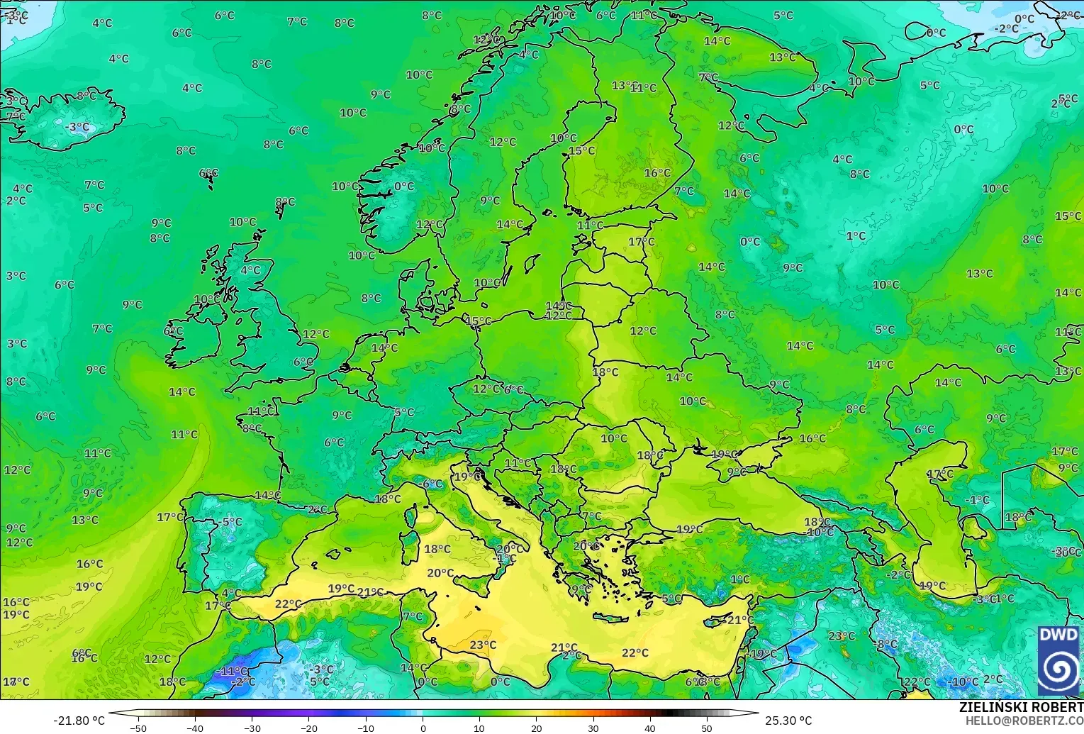 ICON modelo - Europa, Punto de rocío a 2 m