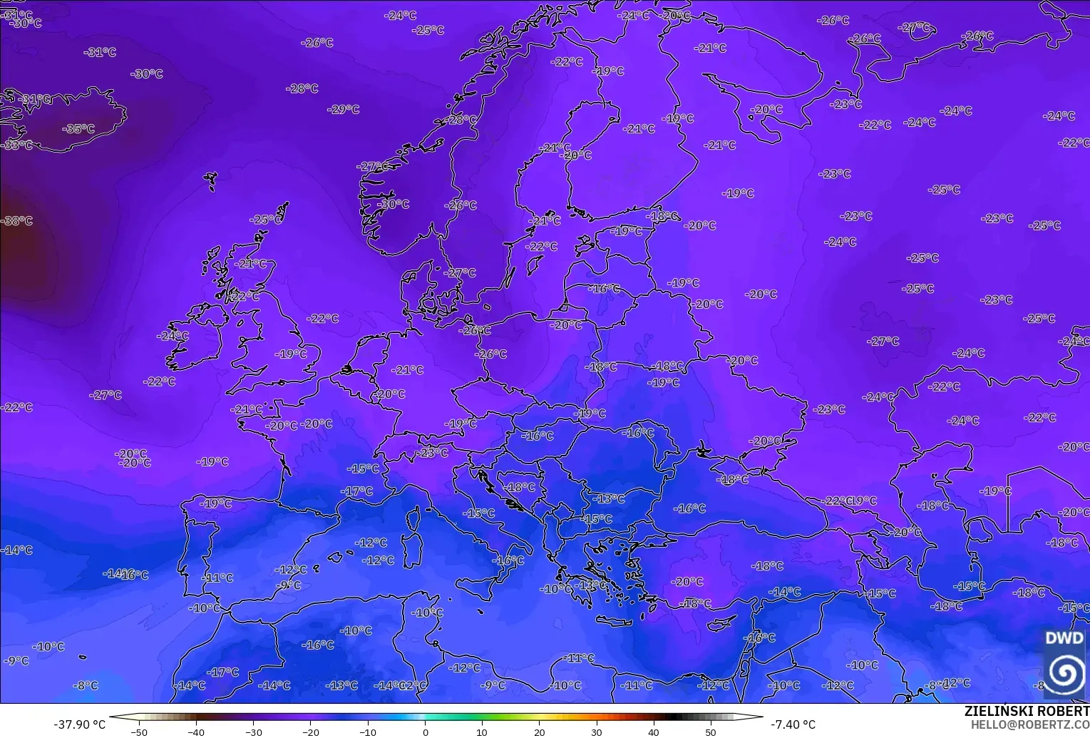 ICON modelo - Europa, Temperatura a 500 hPa