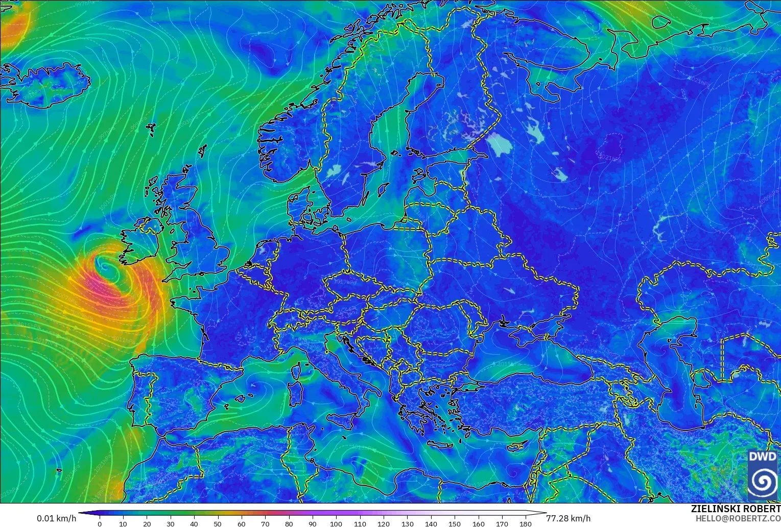 ICON modelo - Europa, Viento a 10 m