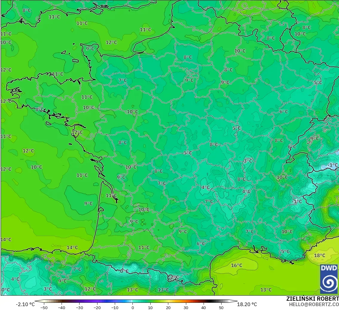 ICON modelo - Francia, Punto de rocío a 2 m