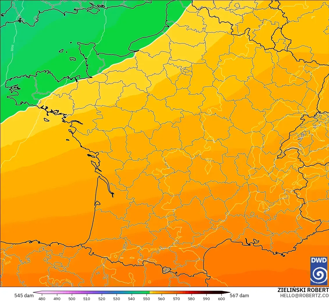 ICON modelo - Francia, Altura geopotencial a 500 hPa